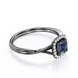 Unique 1.25 Carat Cushion Cut Lab Created Alexandrite And Diamond Split Shank Engagement Ring In White Gold
