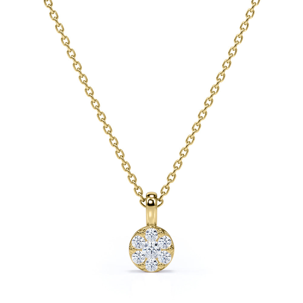 Minimal Frozen Floral 0.15 carat Round Moissanite and Diamond Pendant Necklace in 18k Rose Gold Over Silver