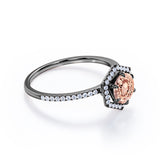 Elegant Hexagon Style 1.75 Carat Round Orange Peach Morganite and Diamond Engagement Ring in Rose Gold