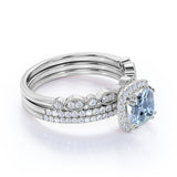 Halo 2 ct Princess Aquamarine Vintage Trio Set