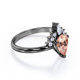 Half-Crown Halo 0.55 carat Pear Morganite and Moissanite Engagement Ring in Rose Gold