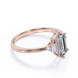 Different Shapes 5 Stone Ring - 0.8 carat Hexagon Moissanite and Diamond Engagement Ring in White Gold