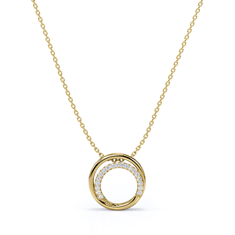 Pave Set 0.10 Carat Round Cut Moissanite Infinity Circle Pendant Necklace In Rose Gold