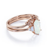 Floral 1.15 Ct Hexagon Cut Lab Created Opal Wedding Ring Set