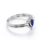 Designer 1.50 Carat Pear cut Sapphire and Diamond Halo Engagement Ring in White Gold