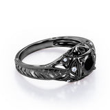 Square Framed  1.05 Carat Round Cut Black Diamond Vintage Filigree Engagement Ring In White Gold