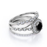 Bestselling 2 Carat Lab Black Diamond Halo Trio Wedding Bridal Ring Set in Rose Gold