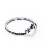 Crown Design 0.10 TCW Round Shape Diamond Chevron Wedding Band in Black Gold