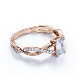 1.25 Carat emerald cut Moissanite and Diamond Solitaire Infinity Engagement Ring in 10k White Gold