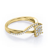 Semi Twisted Infinity 0.9 Carat Round Shape Moissanite and diamond Square Floral Cluster in Yellow Gold