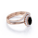 Bestselling 1.50 Carat Oval cut Lab Black Diamond Trio Wedding Ring Set in Rose Gold