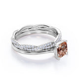 1.50 Carat Cushion Cut Peach Morganite and Diamond Wedding Ring Set in 10k White Gold