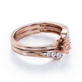 Mini Channel Design 0.5 TCW Round Cut Morganite and Moissanite Six-Prong Bridal Ring Set in Rose Gold