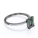 1.25 Ct Emerald Cut Lab Alexandrite Pave Engagement Ring