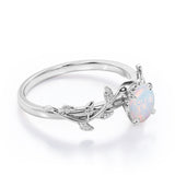 Floral Art Deco 1 Carat Round Cut Genuine Opal Nature Inspired Engagement Ring In Rose Gold For Her