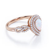 Vintage 1.60 Carat Tear Drop Ethiopian Opal And Diamond Double Halo Engagement Ring In White Gold For Her