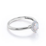 Vintage Beaded 1.15 Carat Round Cut White Fiery Opal And Diamond Halo Engagement Ring In Rose Gold