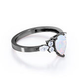 Unique Three Prong 1.35 Carat Tear Drop Precious Fire Opal And Diamond Seven Stone Engagement Ring In Rose Gold