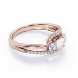 Shared Prongs 1 carat Princess Opal and Moissanite Split Shank Band Engagement Ring in Rose Gold