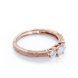 Modern Art Deco 1.15 Carat Round Cut Precious Fire Opal And Diamond Three Stone Engagement Ring In White Gold