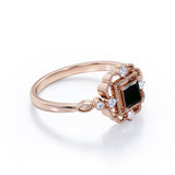 0.65 Carat Princess cut Lab Black Diamond Flower Engagement Ring in Rose Gold