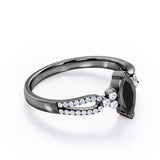 Stylish 1.45 Carat Marquise Cut Black Diamond Double Shank Engagement Ring In White Gold