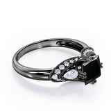 Classic Eight Prongs 1.30 Carat Princess Cut Black Diamond Marquise Framed Vintage Engagement Ring In Rose Gold