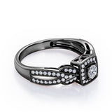 Extravaganza Milgrain Bordered - 1.45 Carat Round Brilliant Cut Moissanite and diamond - Halo Pave Channel Engagement Ring in Black Gold