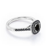 Double Halo Style - 1.45 TCW Princess Cut Lab Created Black Diamond - Scalloped Pave Engagement Ring in White Gold