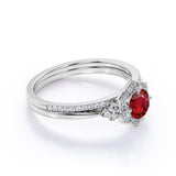 Floral Halo Design 2.50 Carat Round Cut Lab Ruby and Diamond Micro Pave Bridal Set in White Gold