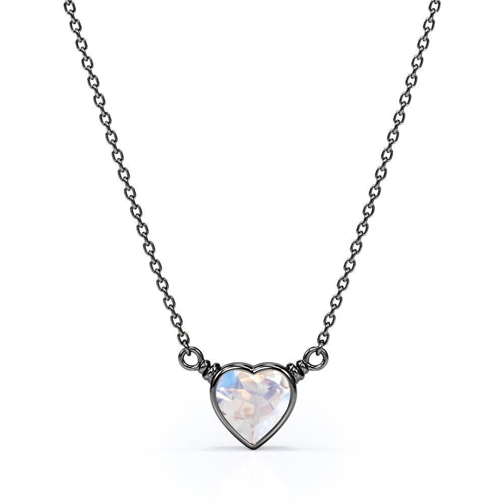 Bezel 0.5 carat Petite Heart Pendant with 18k Black Gold Over Silver Necklace