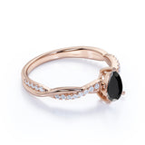 Twisted 1.75 Carat Teardrop Lab Made Lab Black Diamond and Infinity Engagement Ring in White Gold