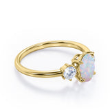Three Stone 1.1 Ct Oval Cut Lab Created Opal Engagement Ring