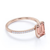 1.25 Carat emerald cut Morganite and Diamond Engagement Ring in 10k Rose Gold