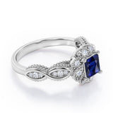 Beaded Halo 1.15 Carat Princess Cut Lab-Created Sapphire And Diamond Infinity Engagement Ring In Rose Gold