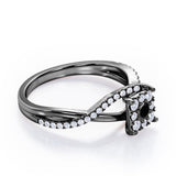 Semi Twisted Infinity 0.9 Carat Round Shape Black Diamond Square Floral Cluster in White Gold