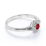 Floral Style 1.25 Carat Round Cut Lab Ruby and Diamond Engagement Ring in White Gold