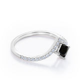 Tiara Design 1.25 Carat Princess Cut Black Diamond Four Prong Pave Engagement Ring In White Gold