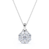 Designer 1.13 Carat Round Cut Certified Moissanite and Diamond Flower Cluster Pendant Necklace in Yellow Gold