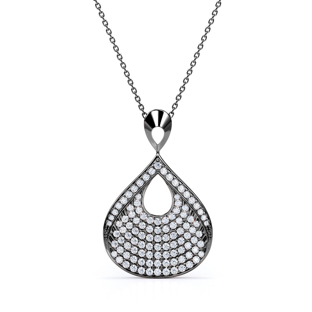 Water Drop Open Work 0.9 carat Round Moissanite/ Diamond Pendant Necklace in 18k White Gold Over Silver