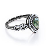 Double Halo 1.25 carat Pear Moss Agate and Moissanite Engagement Ring in White gold