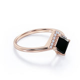 Geometric 1.15 Carat Princess Cut Lab Black Diamond and 2 Stone Contour Engagement Ring in White Gold
