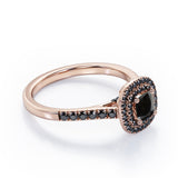 Double Halo Style - 1.45 TCW Princess Cut Lab Created Black Diamond - Scalloped Pave Engagement Ring in White Gold