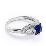 Vintage Eight Prongs 1.30 Carat Princess Cut Sapphire And Diamond Marquise Framed Beaded Engagement Ring In Rose Gold