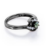 Whirly Gemstone 0.55 carat Round Green Moss Agate and Moissanites Artistic Engagement Ring in White Gold