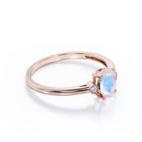 1.25 Carat Oval Moonstone and Diamond Wedding Ring in White Gold - Blue Moonstone Ring