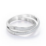 Crossover Double-Strand 0.25 TCW Round Shape Diamond Micro Pave Stackable Ring in 10K White Gold