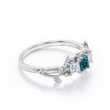 Floral Patterns 1 Carat Princess Cut Lab Created Alexandrite And Diamond 3 Stone Promise Ring In White Gold For Her
