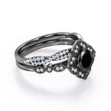 2 ct Round Lab Black Diamond Art Deco Wedding Ring Set