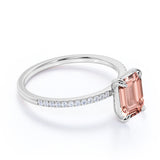 1.25 Carat emerald cut Morganite and Diamond Engagement Ring in 10k Rose Gold